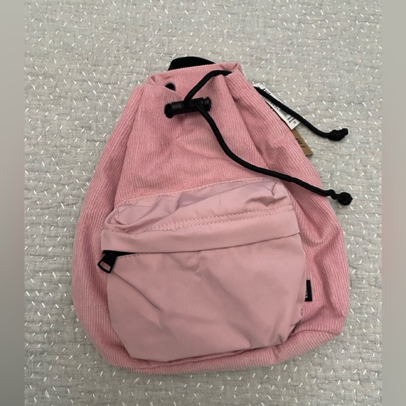 Vans Pink Corduroy Drawstring Backpack with Front Zip Pocket - Picture 4 of 8